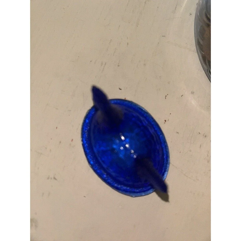 VINTAGE Style MINI COBALT BLUE GLASS HEN CHICKEN NEST SALT CELLAR Basket
